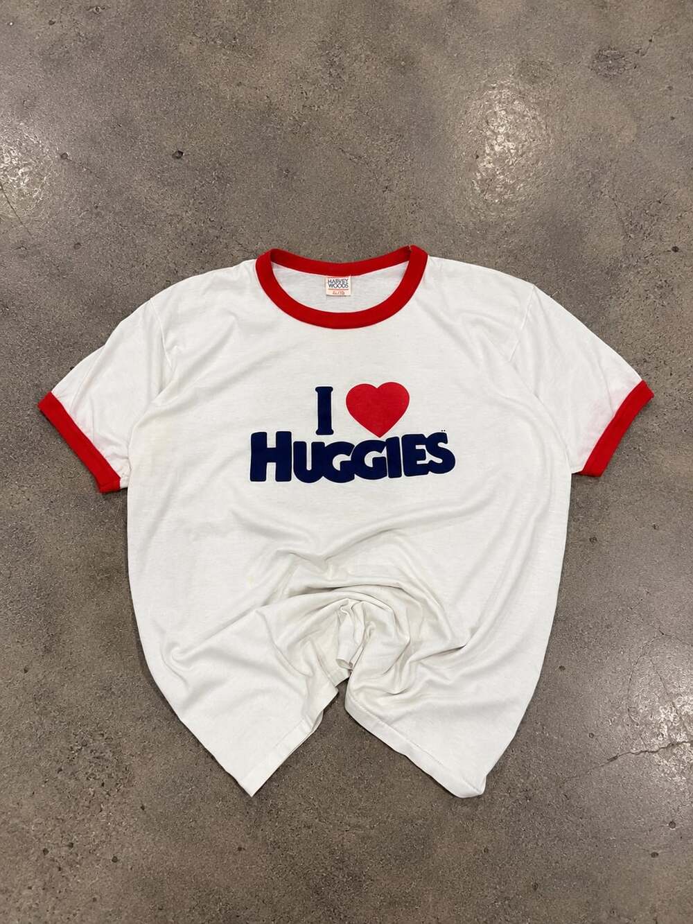 Harvey Woods I Love Huggies Ringer T-Shirt Size XL White Red